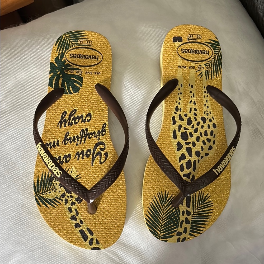 Havaianas Yellow and Brown Flip Flops
